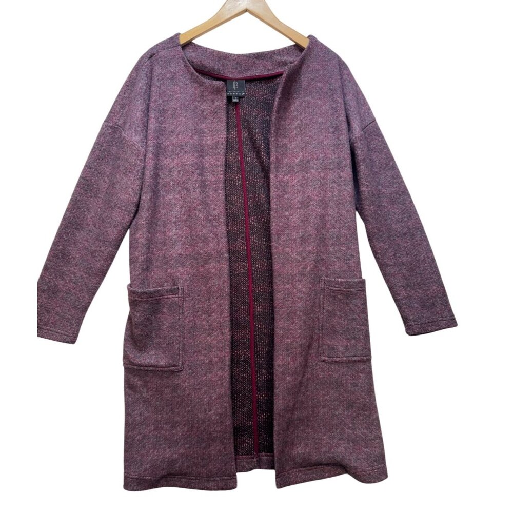 Bobeau Womens Knitted Long Cardigan Sweater Size S Purple Open Front Pockets